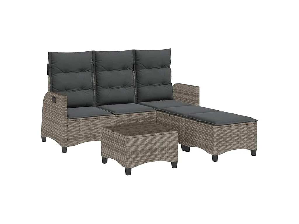 3-delige Tuinbankstel met kussens L-vormig poly rattan grijs