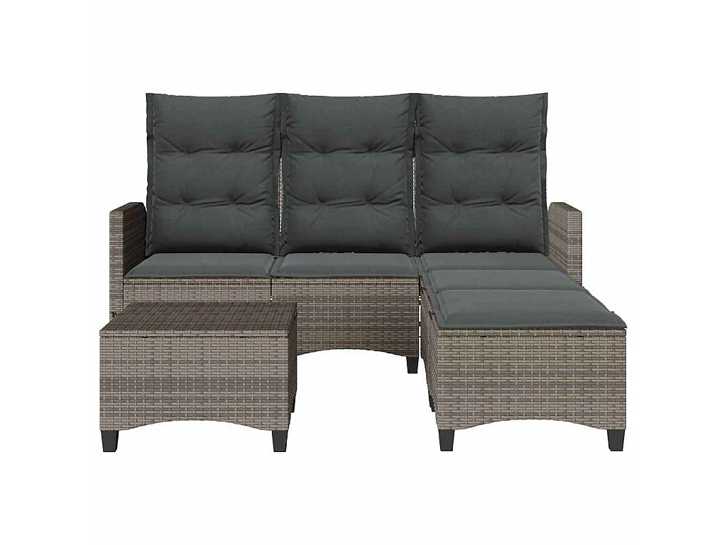3-delige Tuinbankstel met kussens L-vormig poly rattan grijs