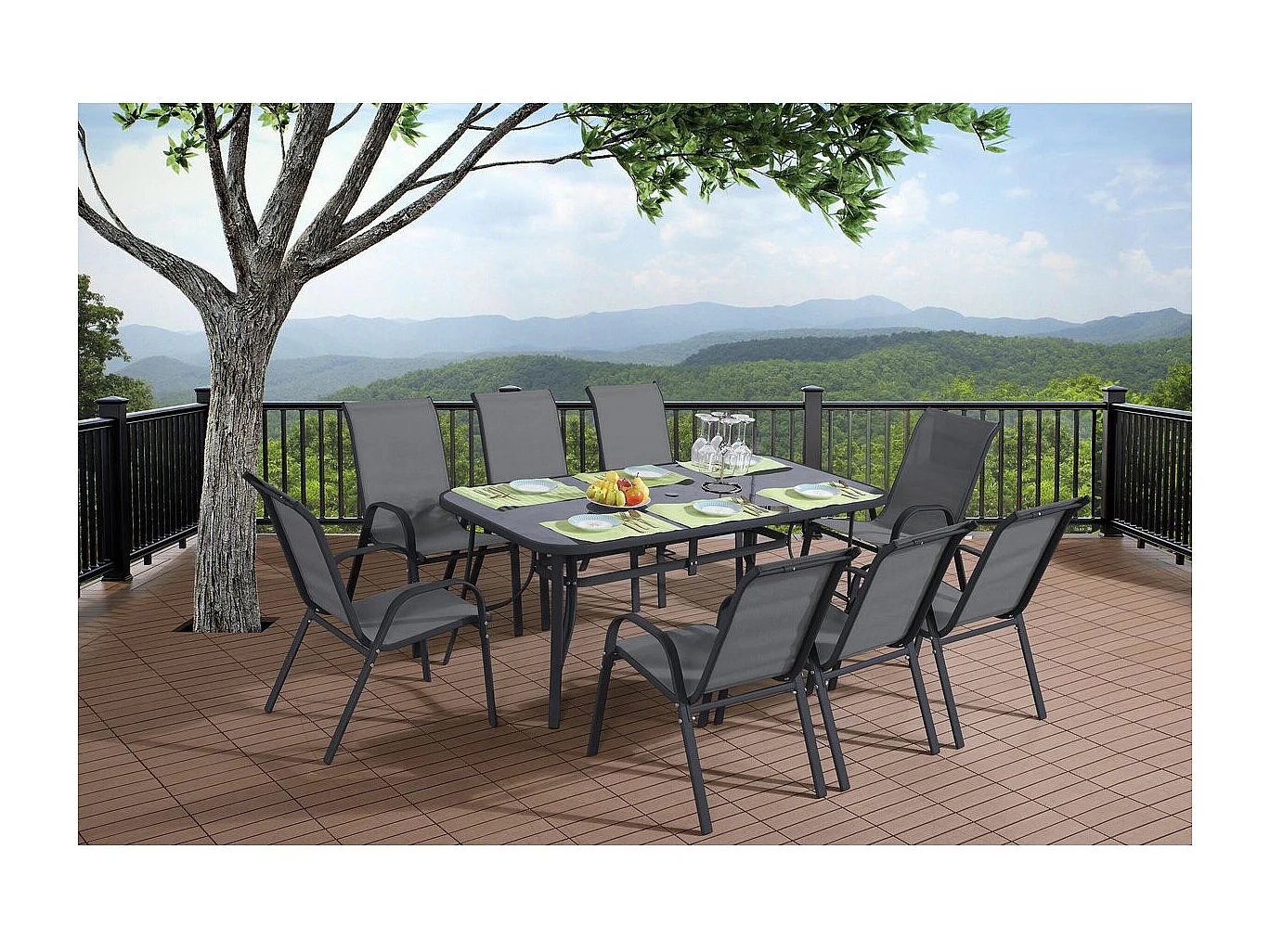 Table de jardin "Cordoba" - Phoenix - 8 places - Gris effet marbre