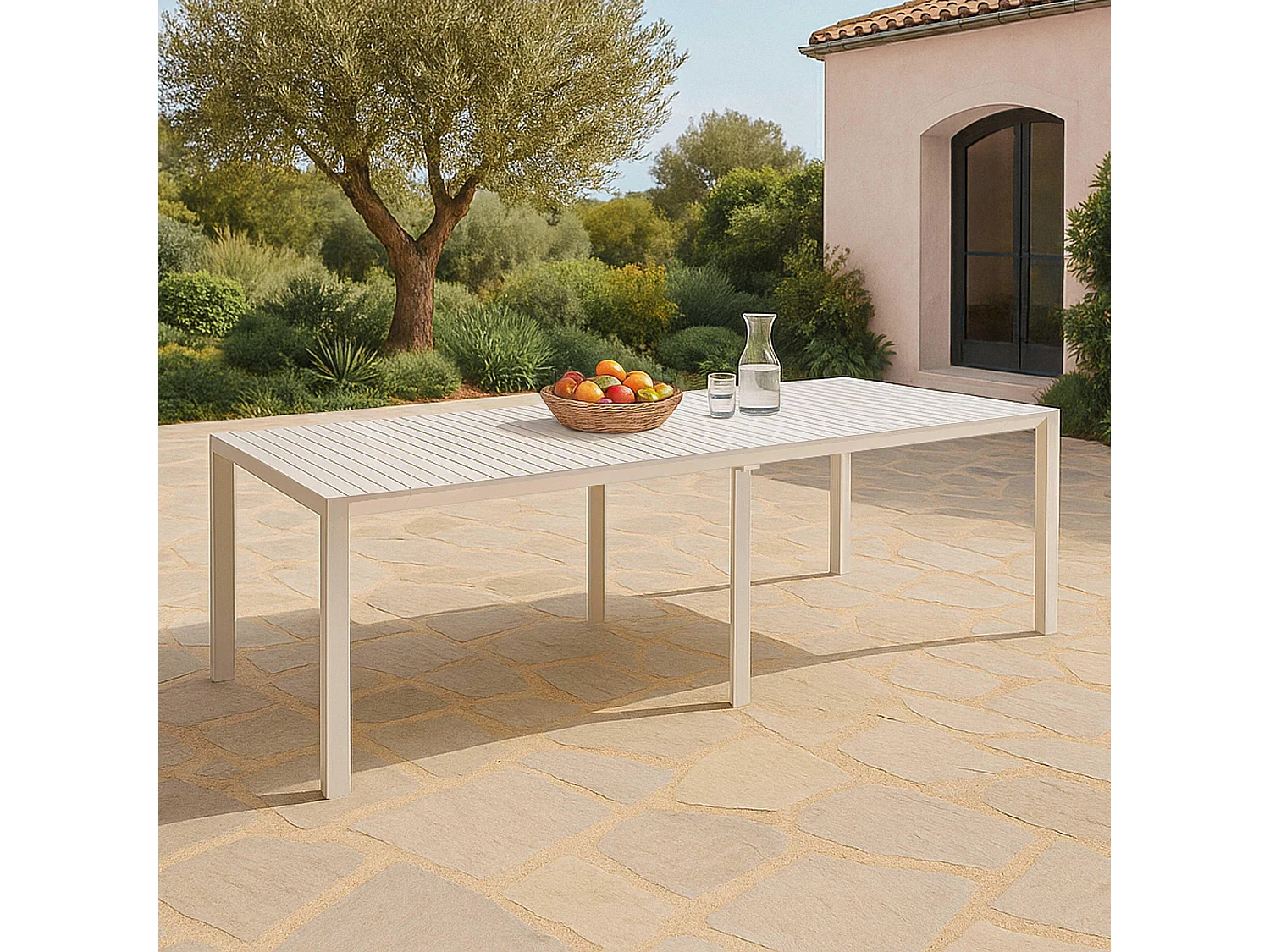 Table de jardin extensible 52/260 cm en aluminium blanc