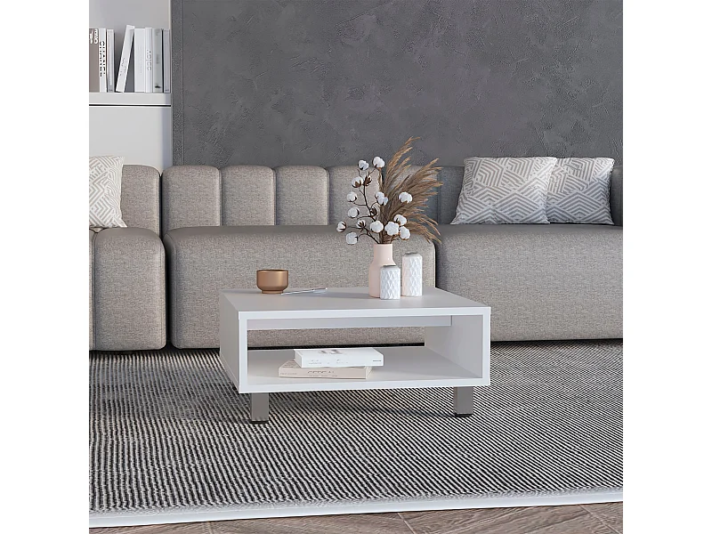 Tavolino Eclipse in melamina con ripiani inferiori e 4 gambe, bianco , 26,9 cm X 60 cm X 60 cm