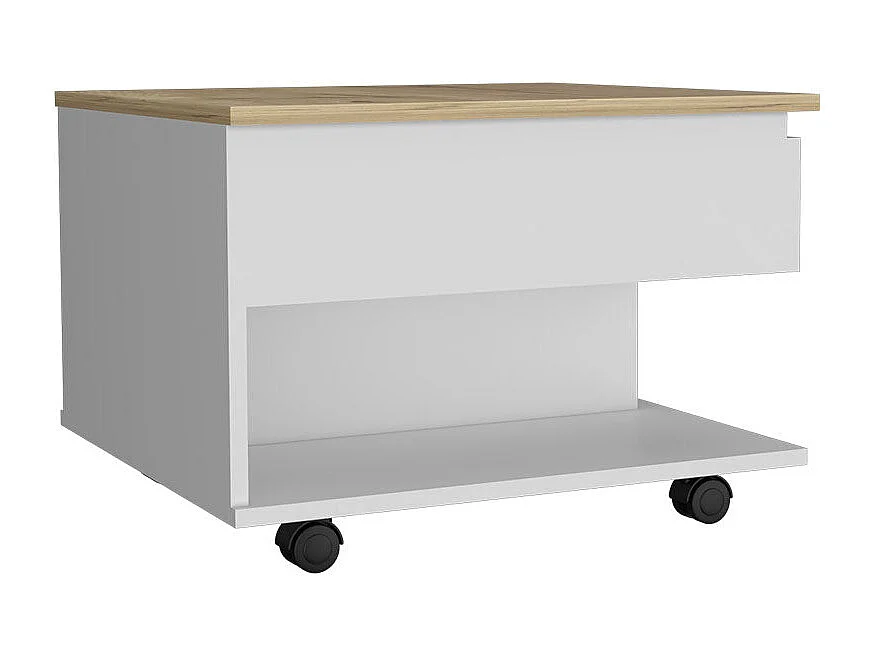 Table basse relevable Luanda en mélamine avec 2 étagères et 4 roulettes, multicolore, 29.7 cm X 80 cm X 54.5 cm