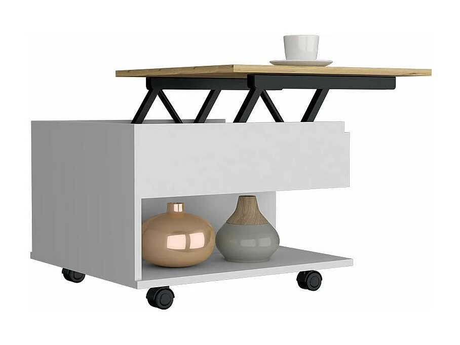 Table basse relevable Luanda en mélamine avec 2 étagères et 4 roulettes, multicolore, 29.7 cm X 80 cm X 54.5 cm