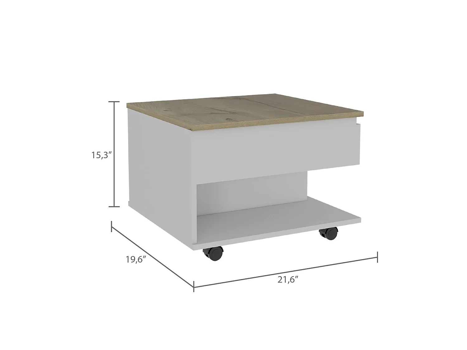 TUHOME CONCEPT Mesa de centro elevatória Luanda de 55 cm, branco e carvalho areia