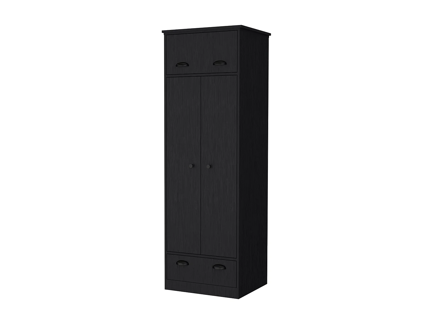 Armario falkland en melamina con 2 puertas ,2 estantes , 1 barra para colgar ropa ,  1 gabinete superior y 1 cajon , negro , 179 cm X 59.2 cm X 50 cm