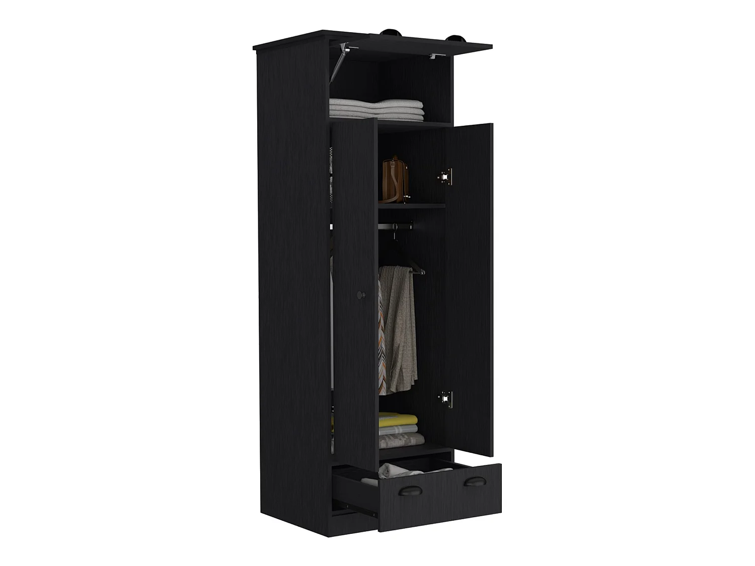 Armario ropero Falkland de 179 cm con 1 cajón y barra de colgar, wengué