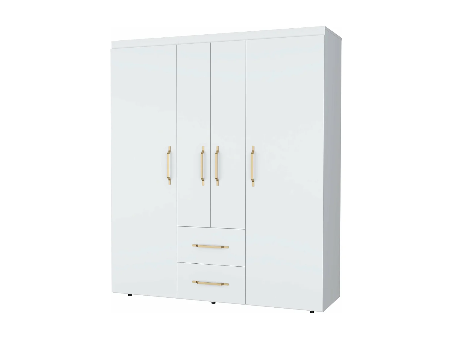 Armadio Bariloche in melamina con 4 ante, 4 ripiani, 3 appendiabiti e 2 cassetti , bianco, 177.9 cm X 150.3 cm X 50.4 cm