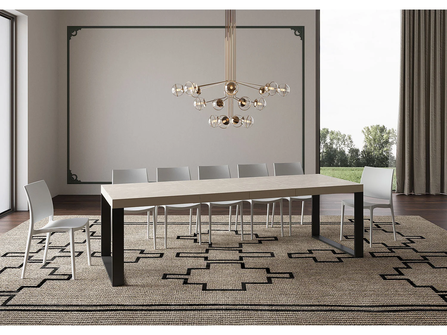 Ausziehtisch 180/284x90 cm Tecno Premium Kaschmir Beine anthrazit