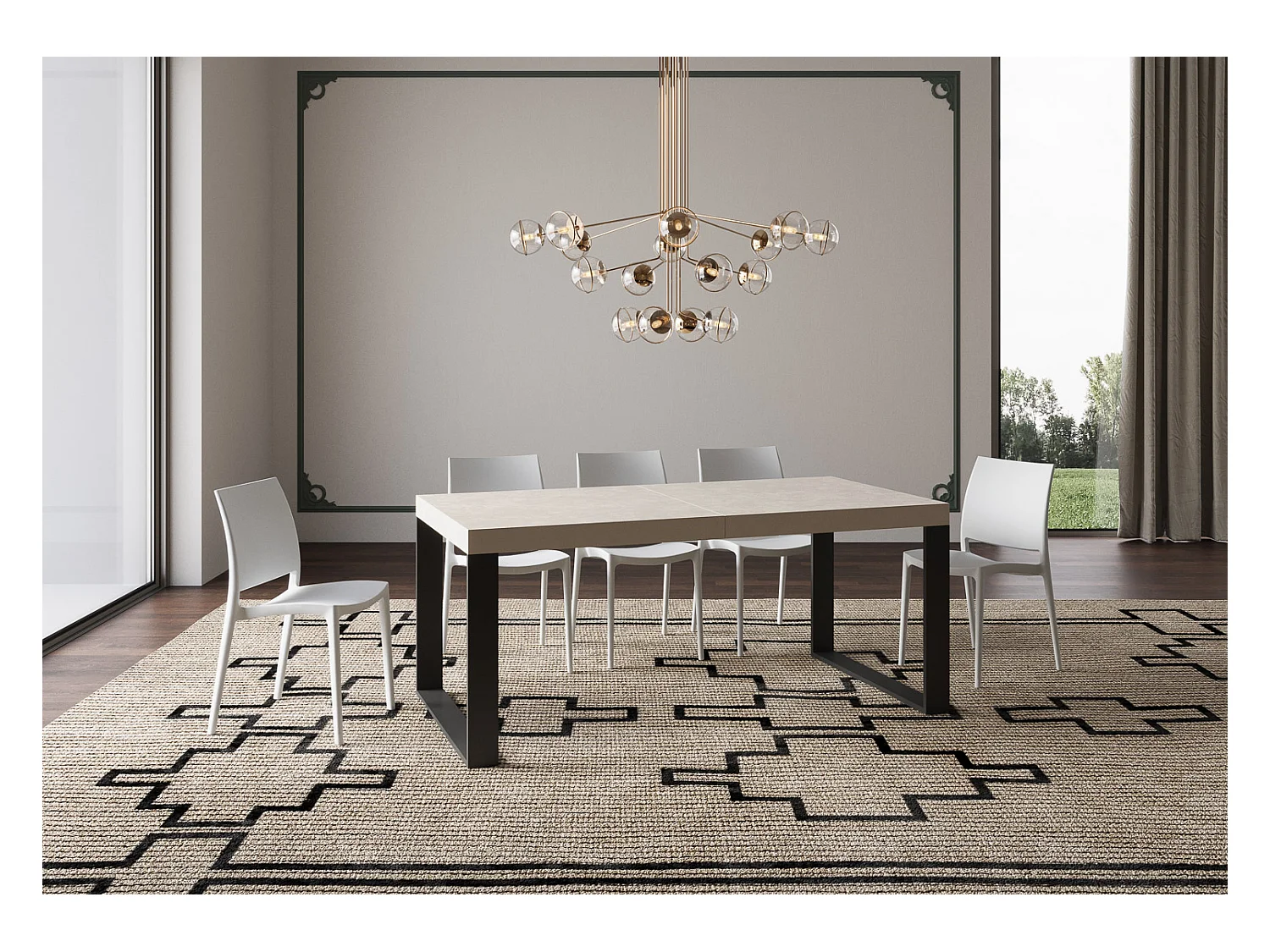 Ausziehtisch 180/284x90 cm Tecno Premium Kaschmir Beine anthrazit