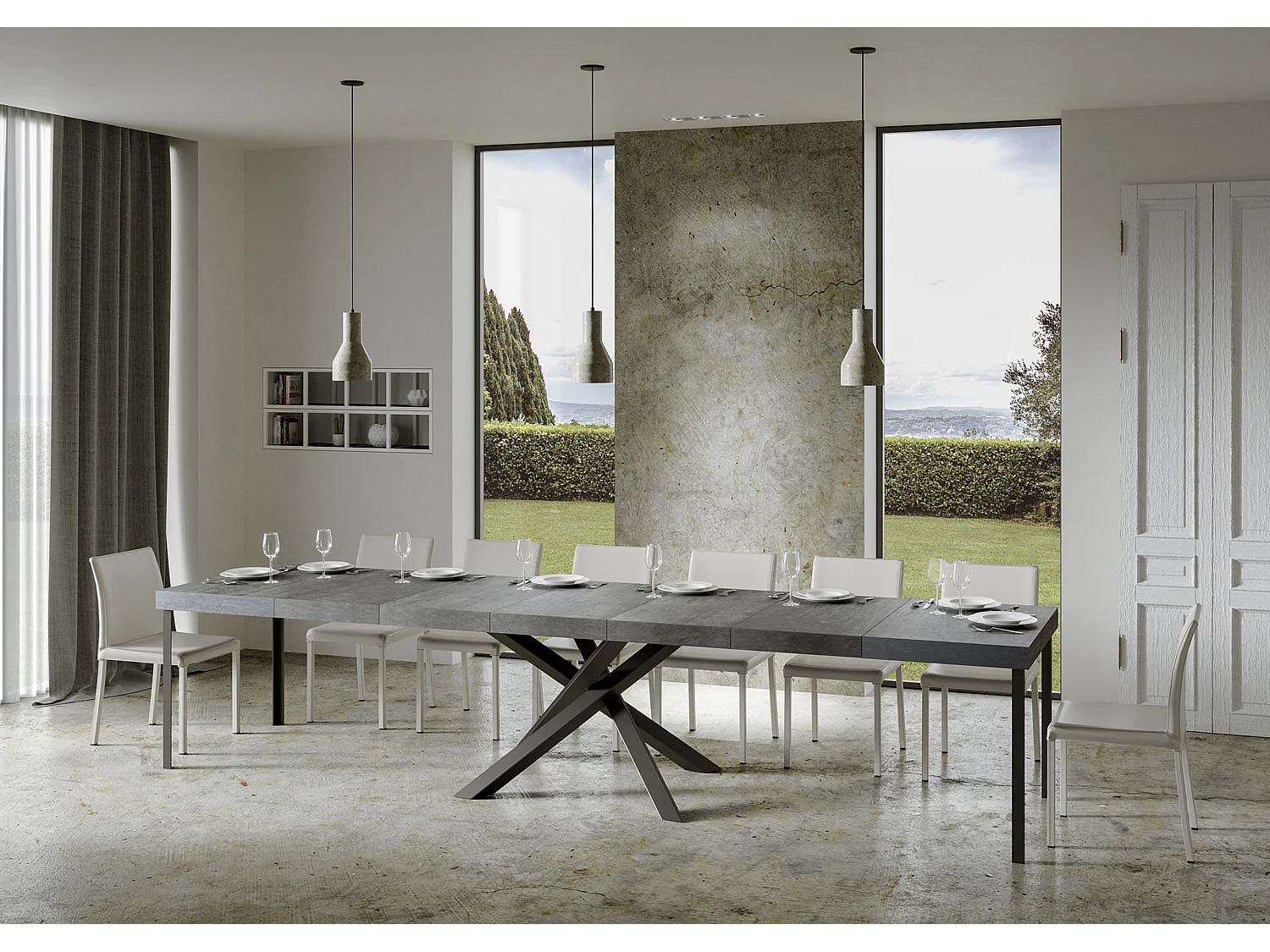 Ausziehtisch 160/420x90 cm Volantis Premium Zement anthrazit Beine