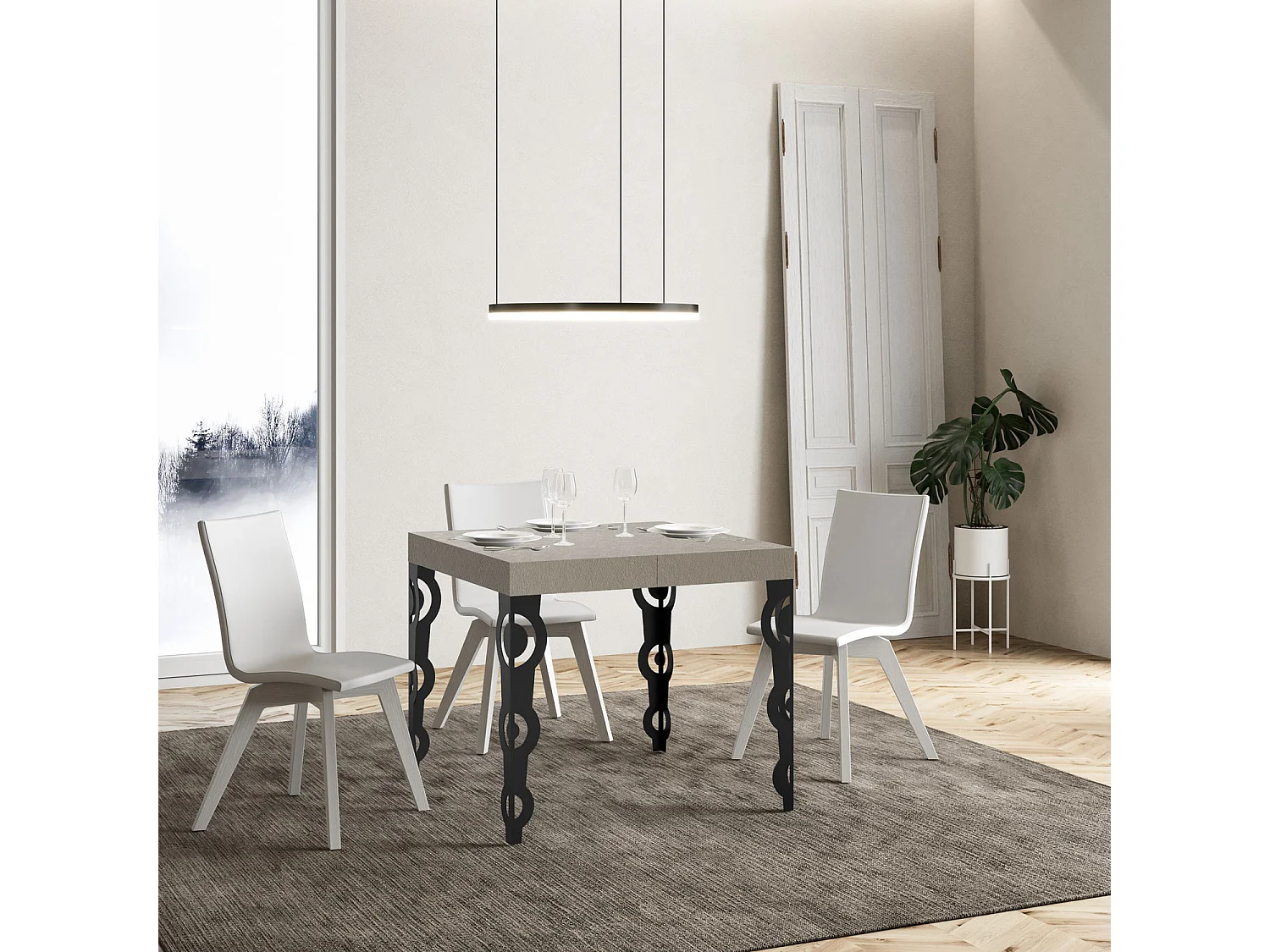 Mesa extensible 90x90/246 cm Karamay Premium cachemira patas antracita