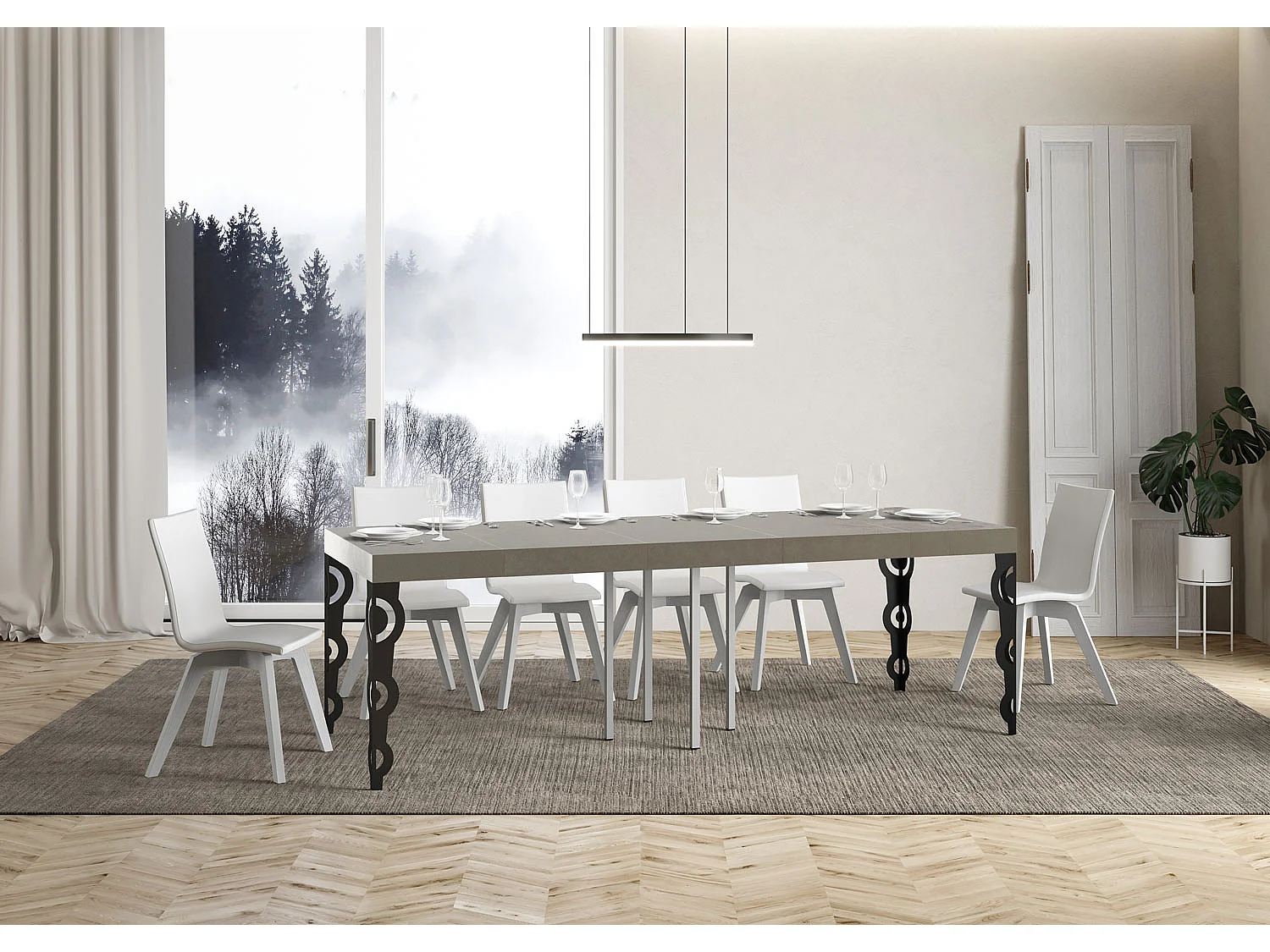 Mesa extensible 90x90/246 cm Karamay Premium cachemira patas antracita