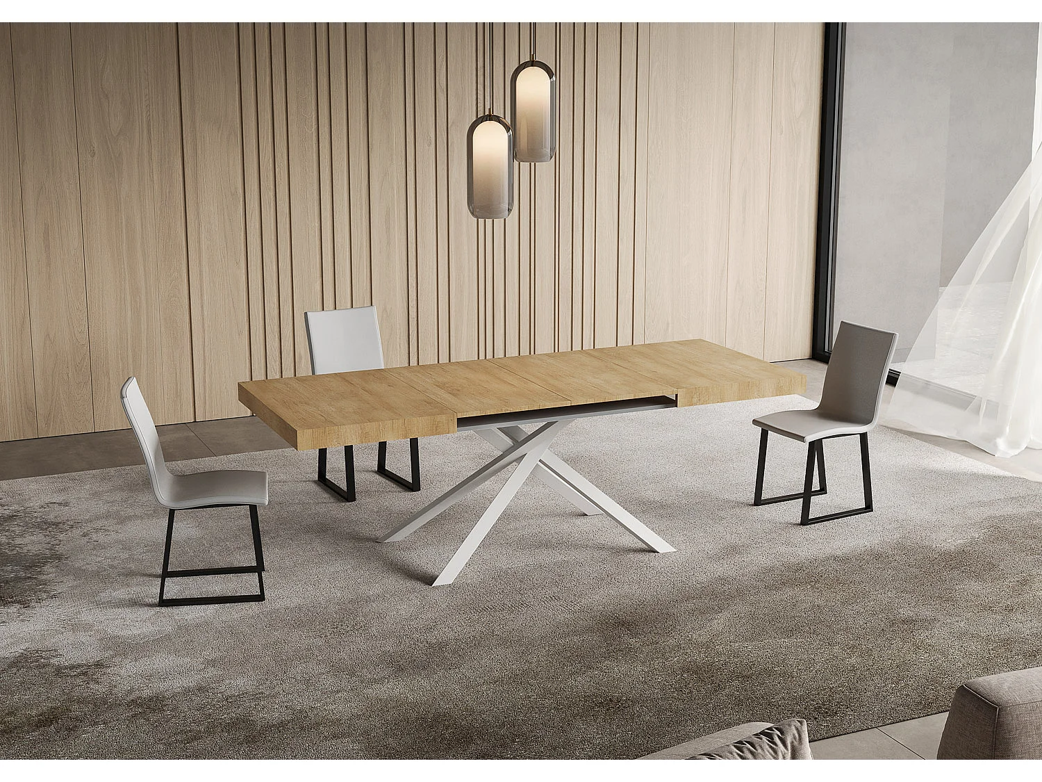 Niket Ausziehtisch 140/400x90 cm Natur-Eiche weiße Beine