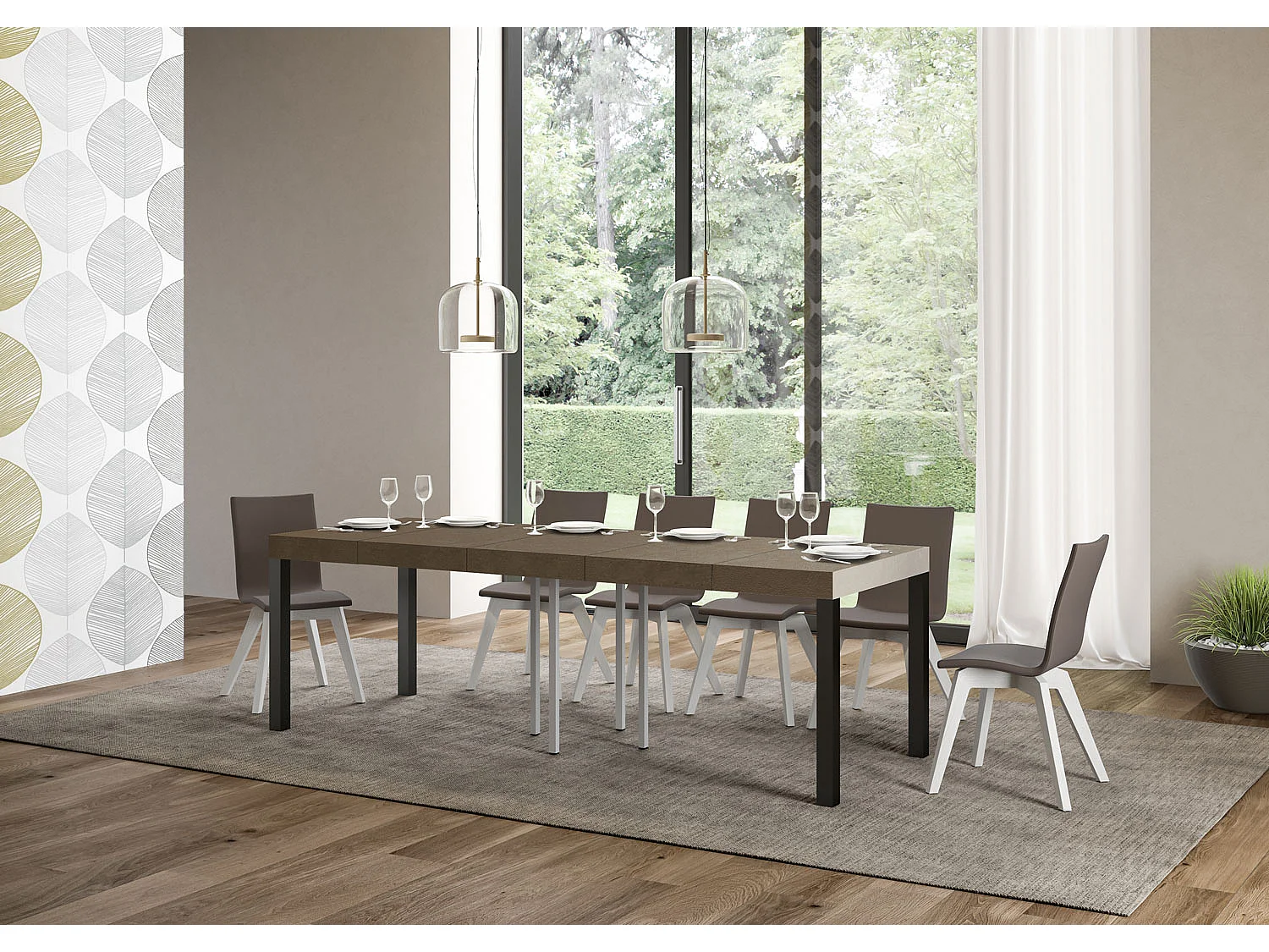 Table extensible 90x90/246 cm Everyday Premium taupe pieds anthracite