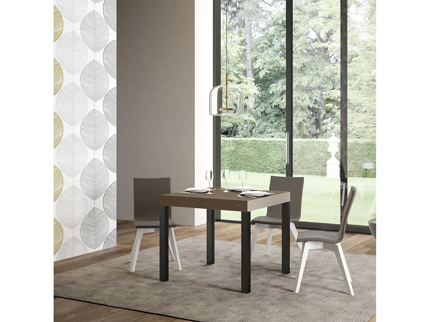 Table extensible 90x90/246 cm Everyday Premium taupe pieds anthracite