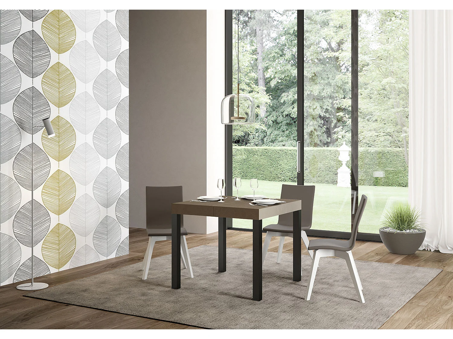 Table extensible 90x90/246 cm Everyday Premium taupe pieds anthracite