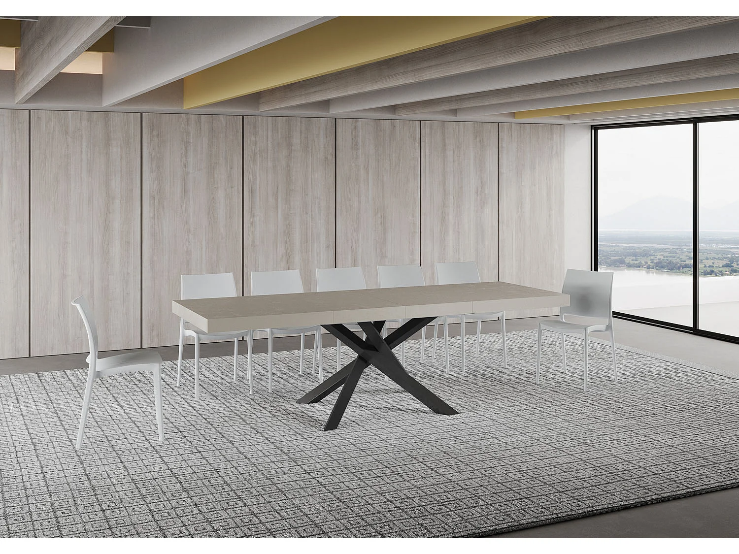 Table extensible 90x160/264 cm Volantis Premium cachemire pieds anthracite
