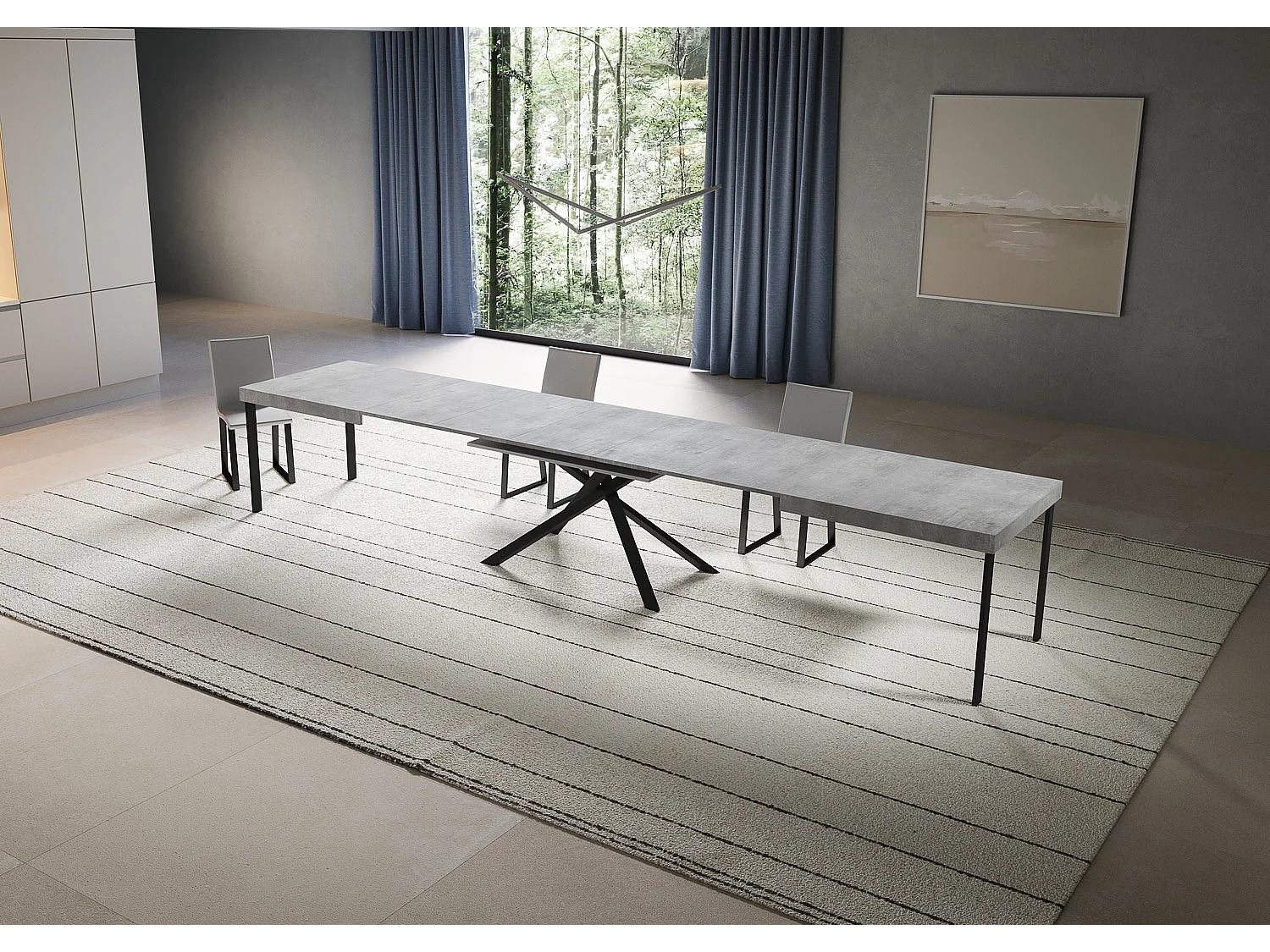 Table extensible 90x200/460 cm Niket Gris Béton pieds Anthracite