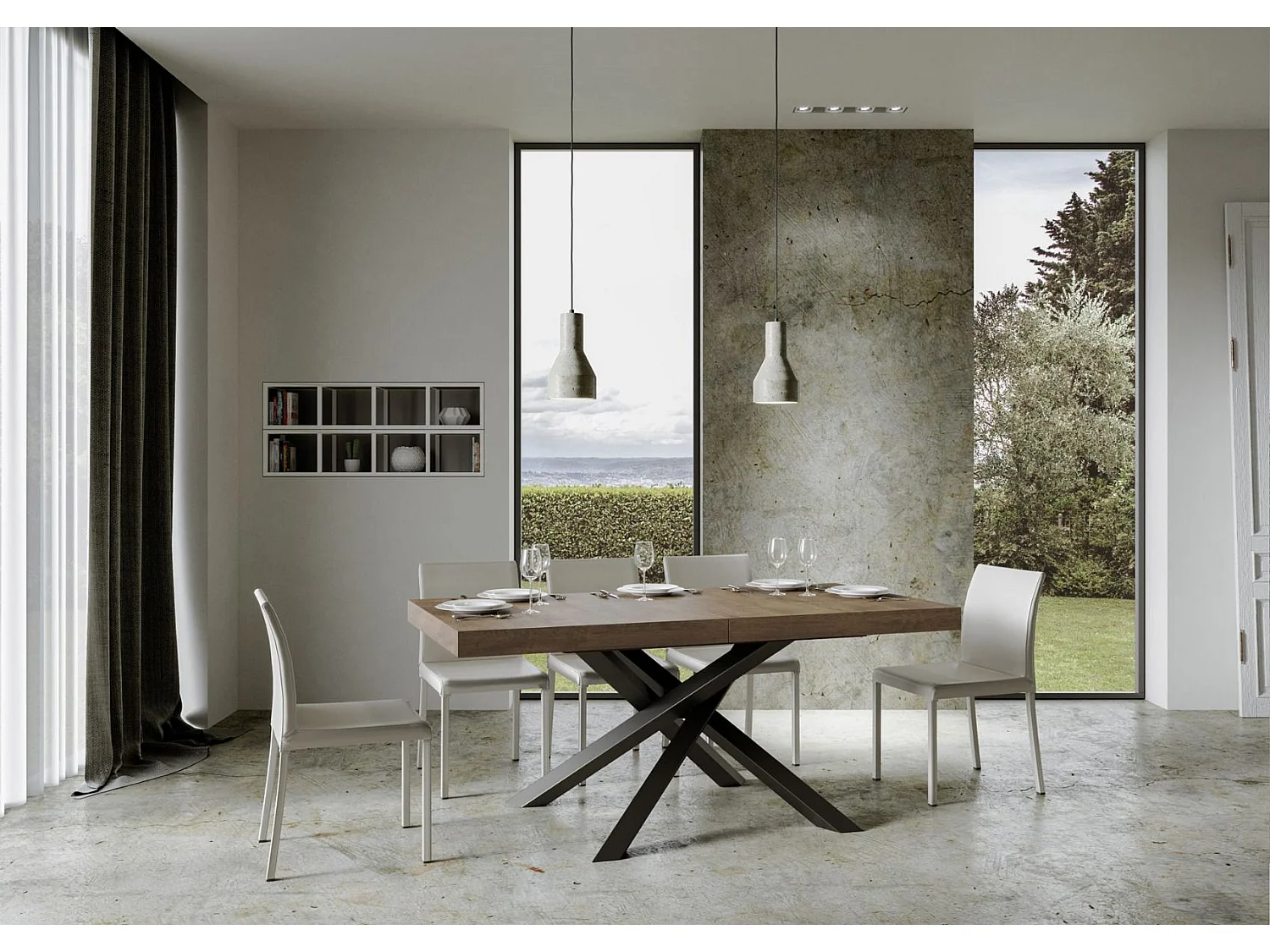 Table extensible 90x200/304 cm Volantis Premium Noyer cadre Anthracite