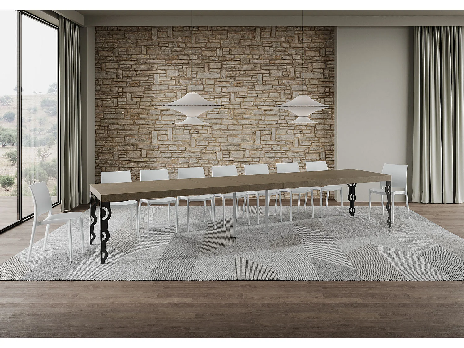 Karamay Premium 160/420x90 cm udtræksbord med duegrå og antracitgrå ben