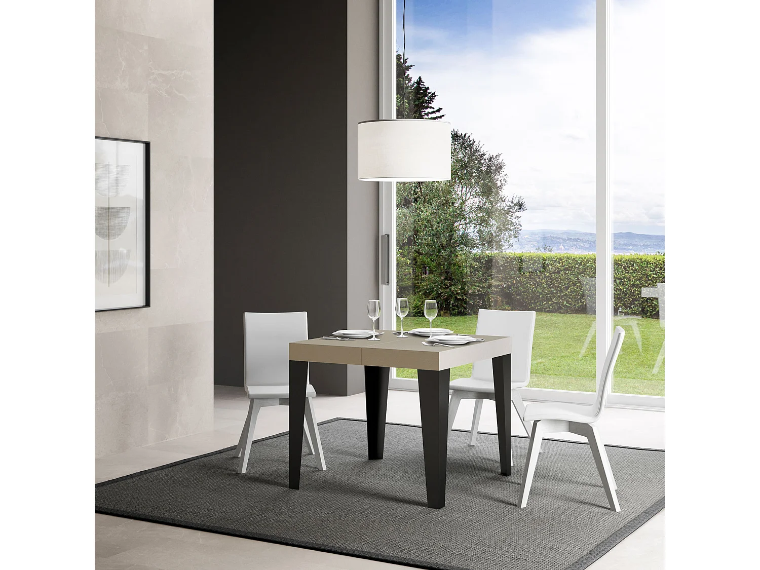 Itamoby Tavolo allungabile 90x90/246 cm Flame Premium Cashmere gambe antracite