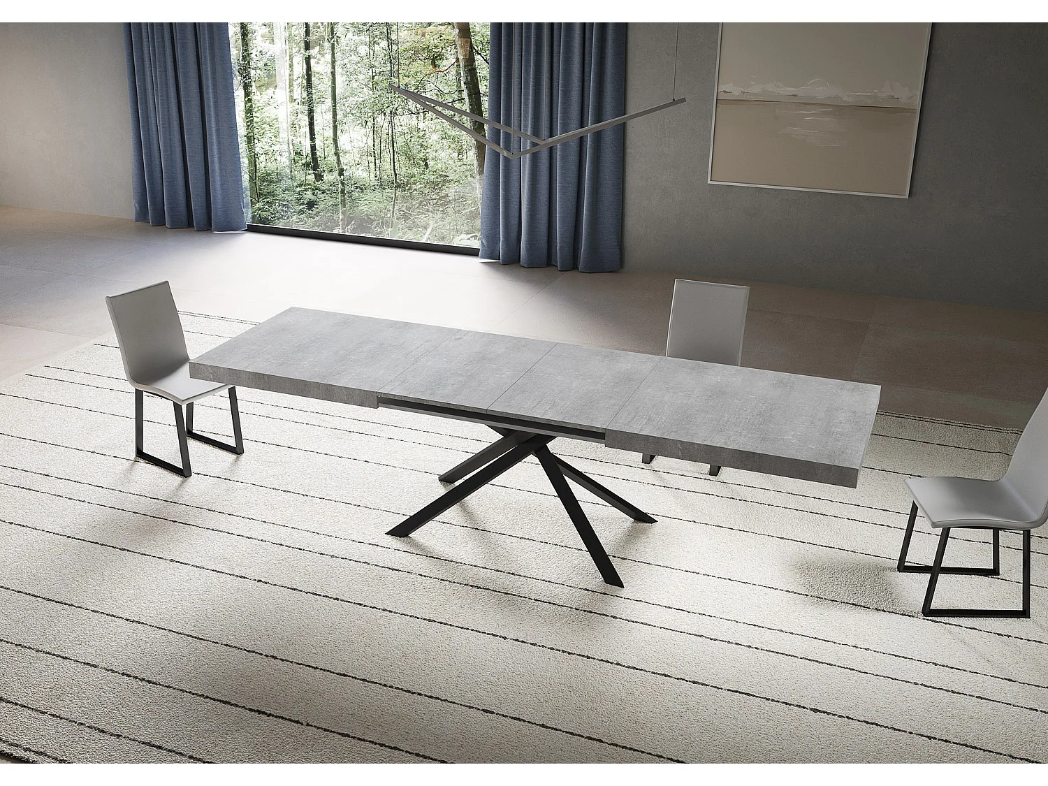 Table extensible 90x180/440 cm Niket Gris Béton pieds Anthracite
