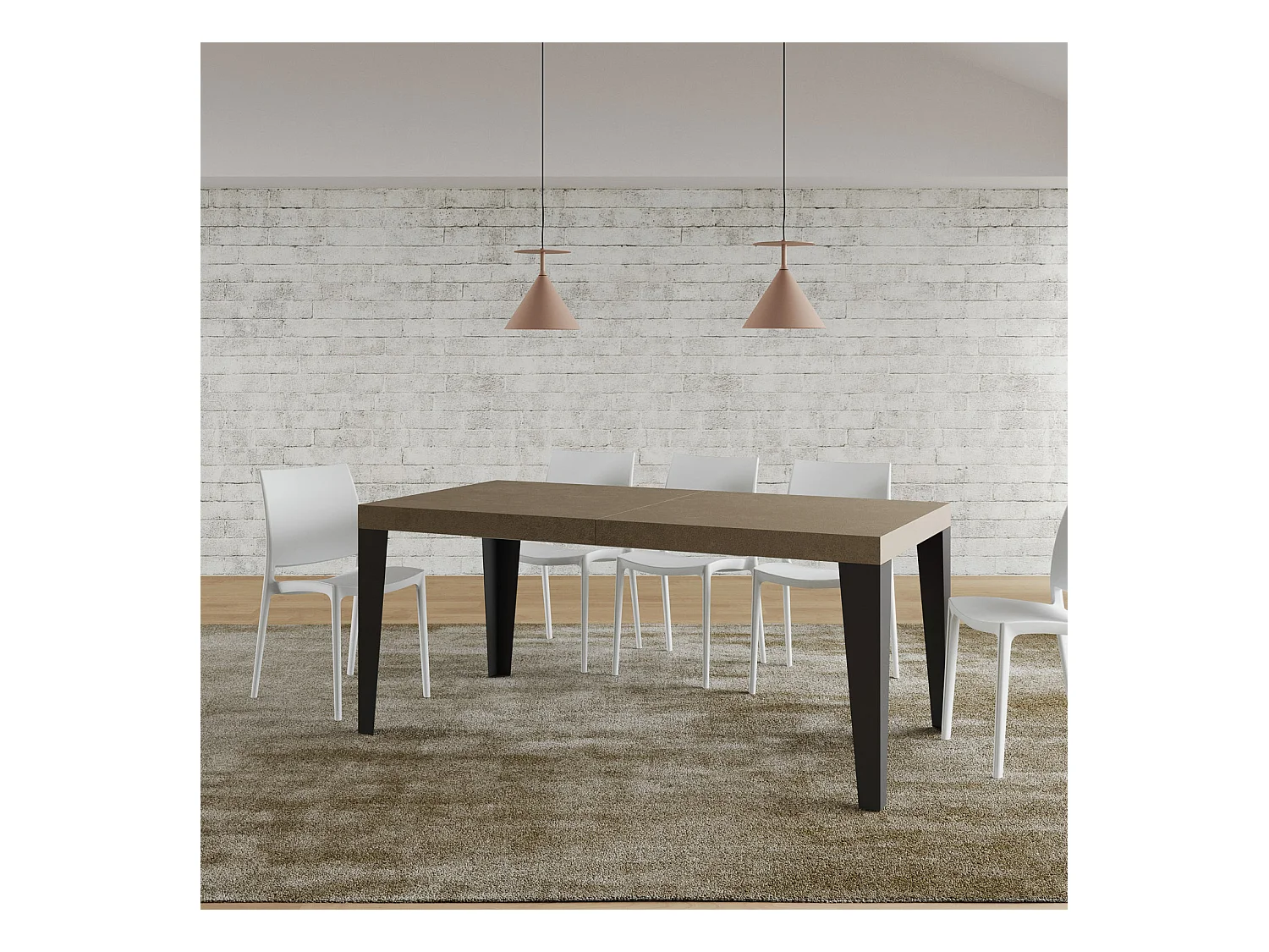 Ausziehbarer Tisch 200/460x90 cm Flame Premium taubengrau mit anthrazitfarbenen Beinen