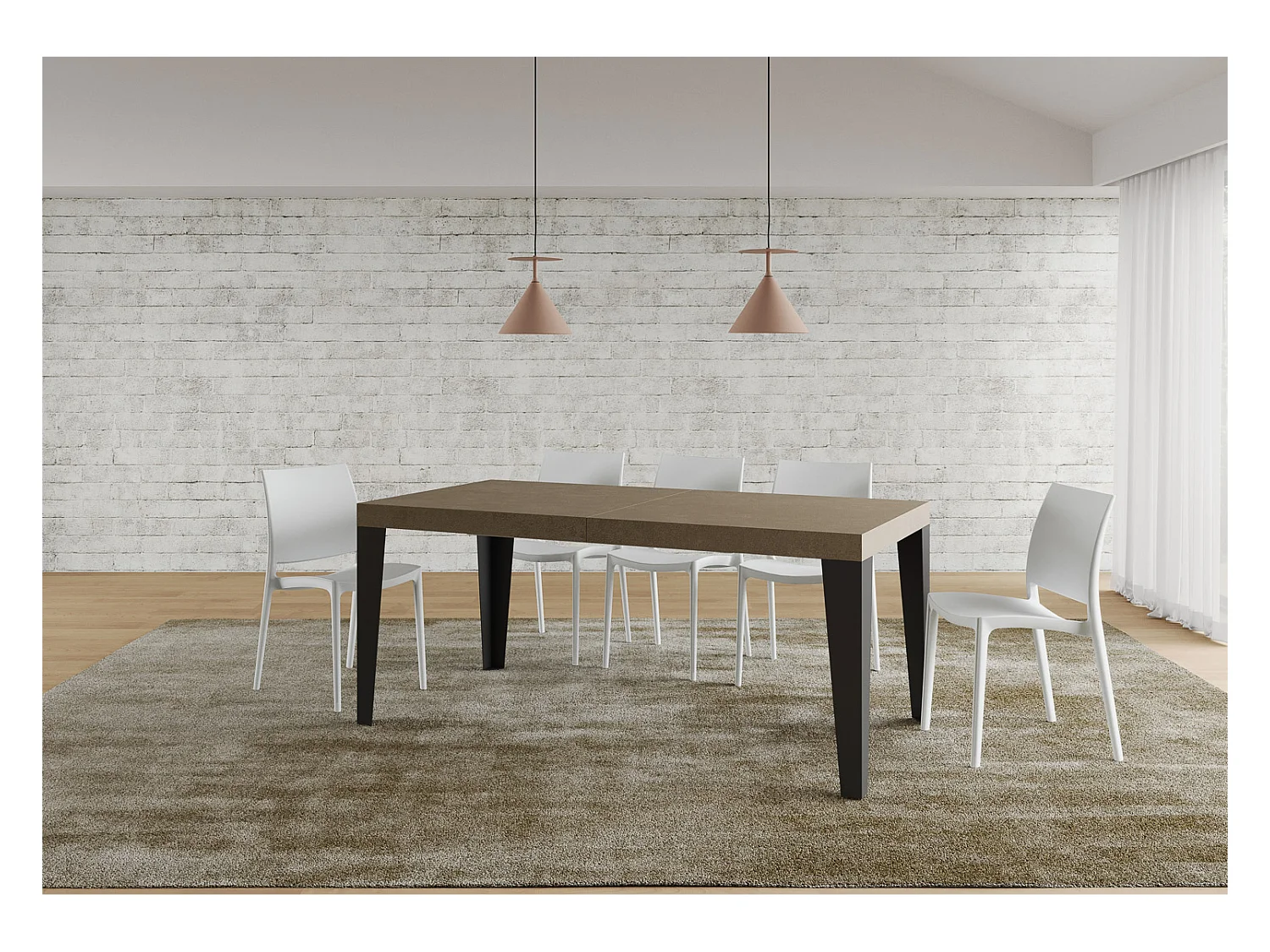 Ausziehbarer Tisch 200/460x90 cm Flame Premium taubengrau mit anthrazitfarbenen Beinen