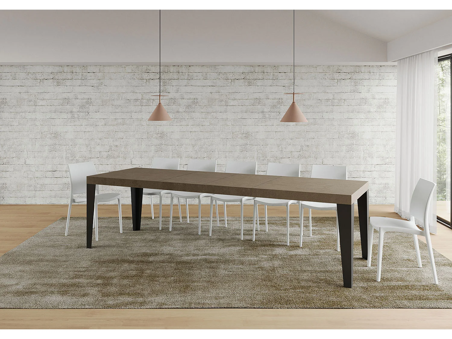 Udtræksbord 200/460x90 cm Flame Premium duegrå med antracitben