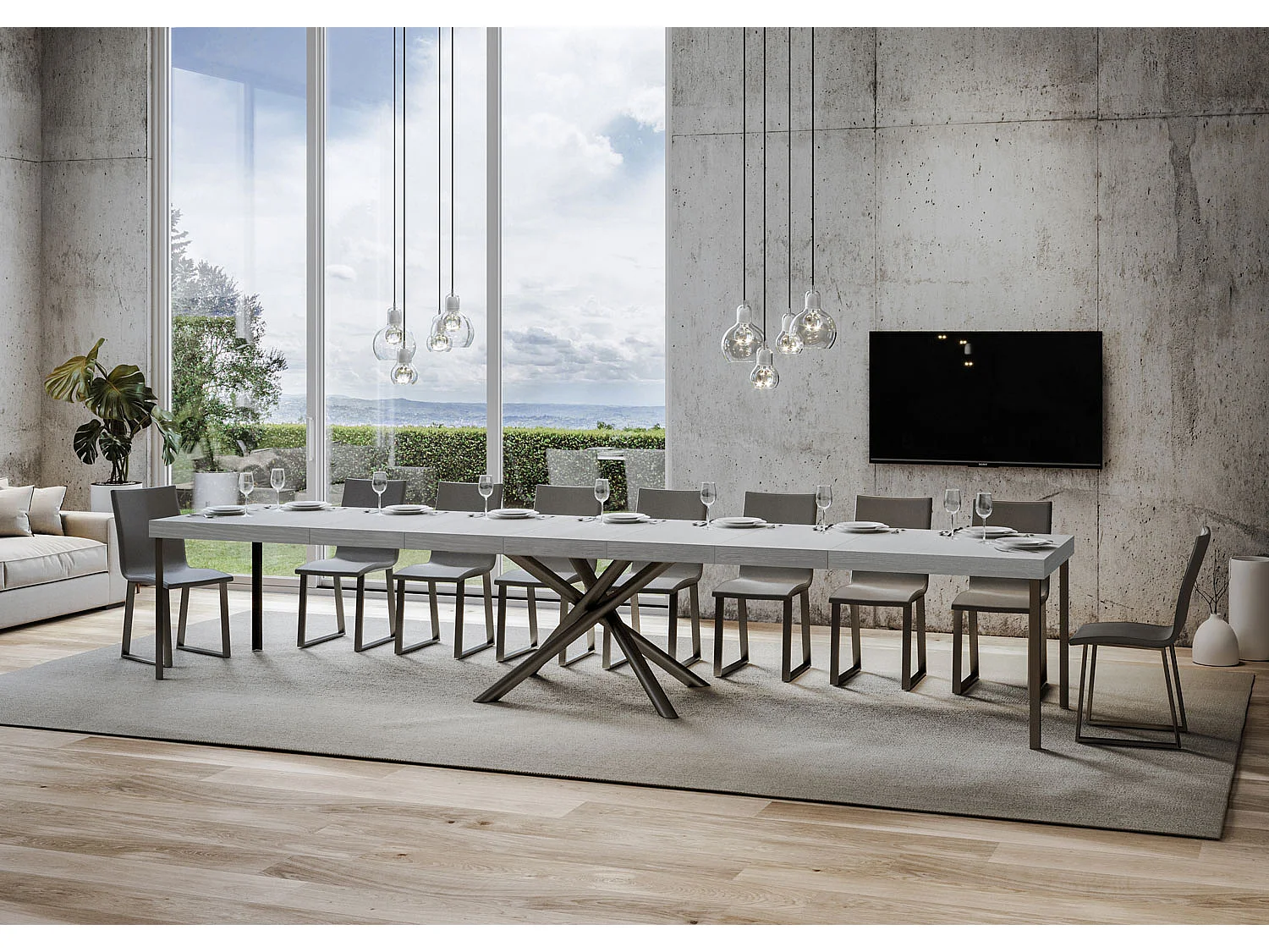 Mesa extensible 90x200/460 cm Famas Premium Fresno Blanco estructura Antracita