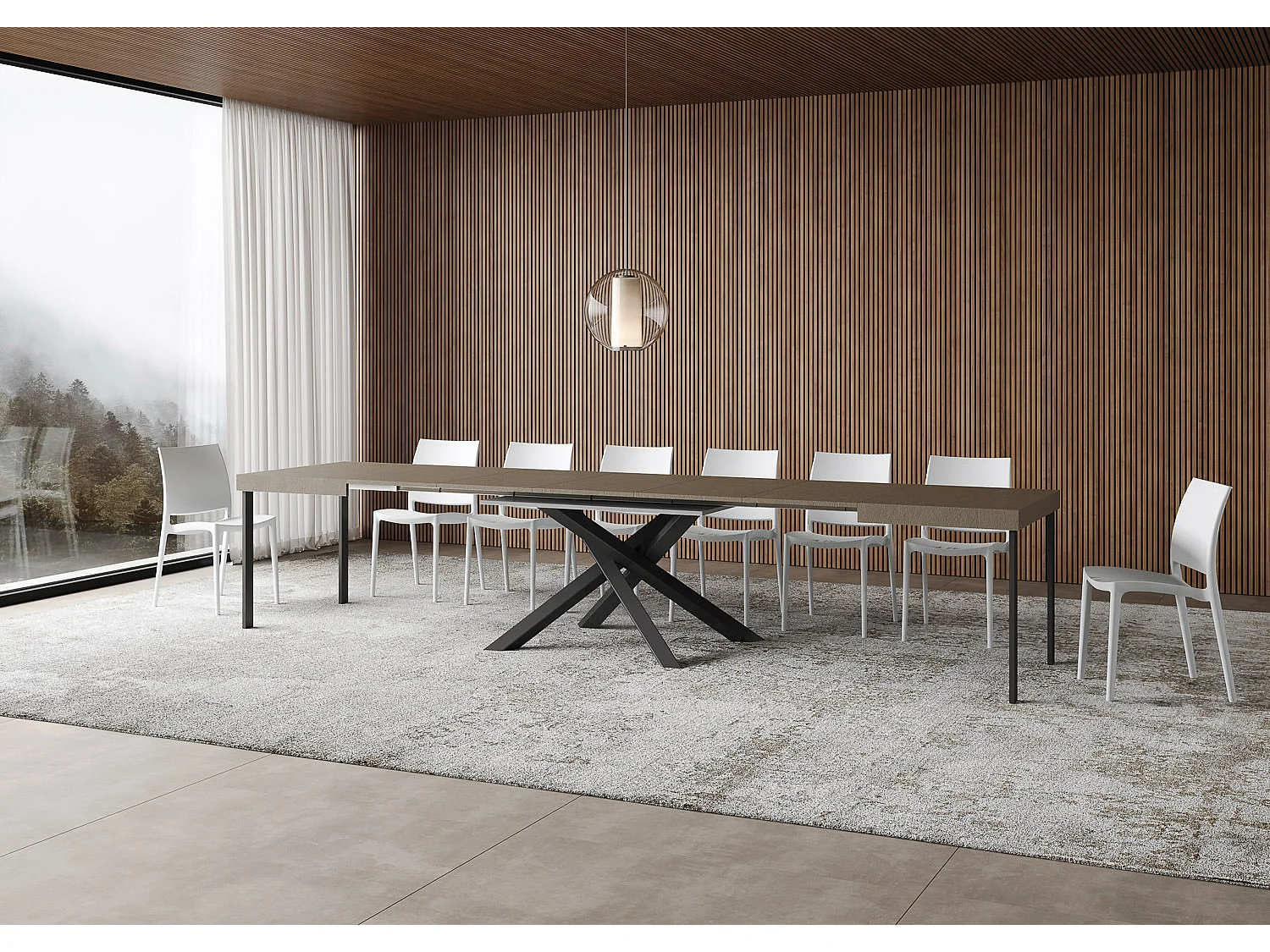 Table extensible 90x140/400 cm Volantis taupe pieds anthracite