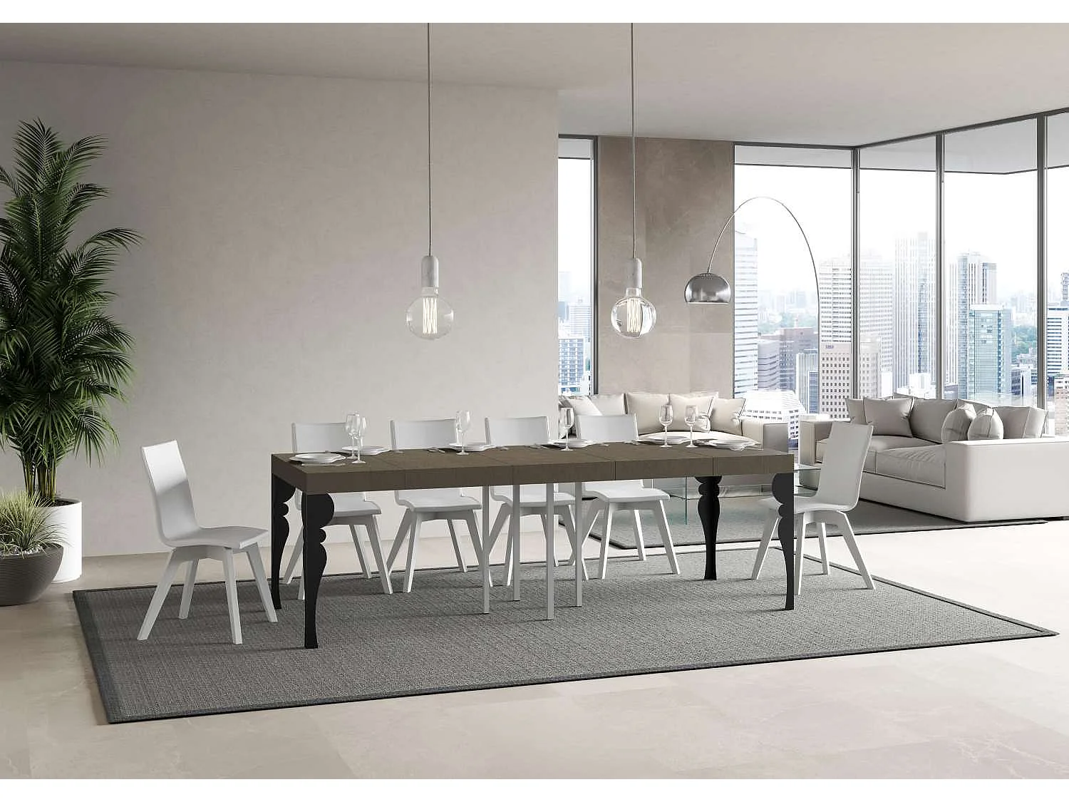 Table extensible 90x90/246 cm Paxon Premium taupe pieds anthracite