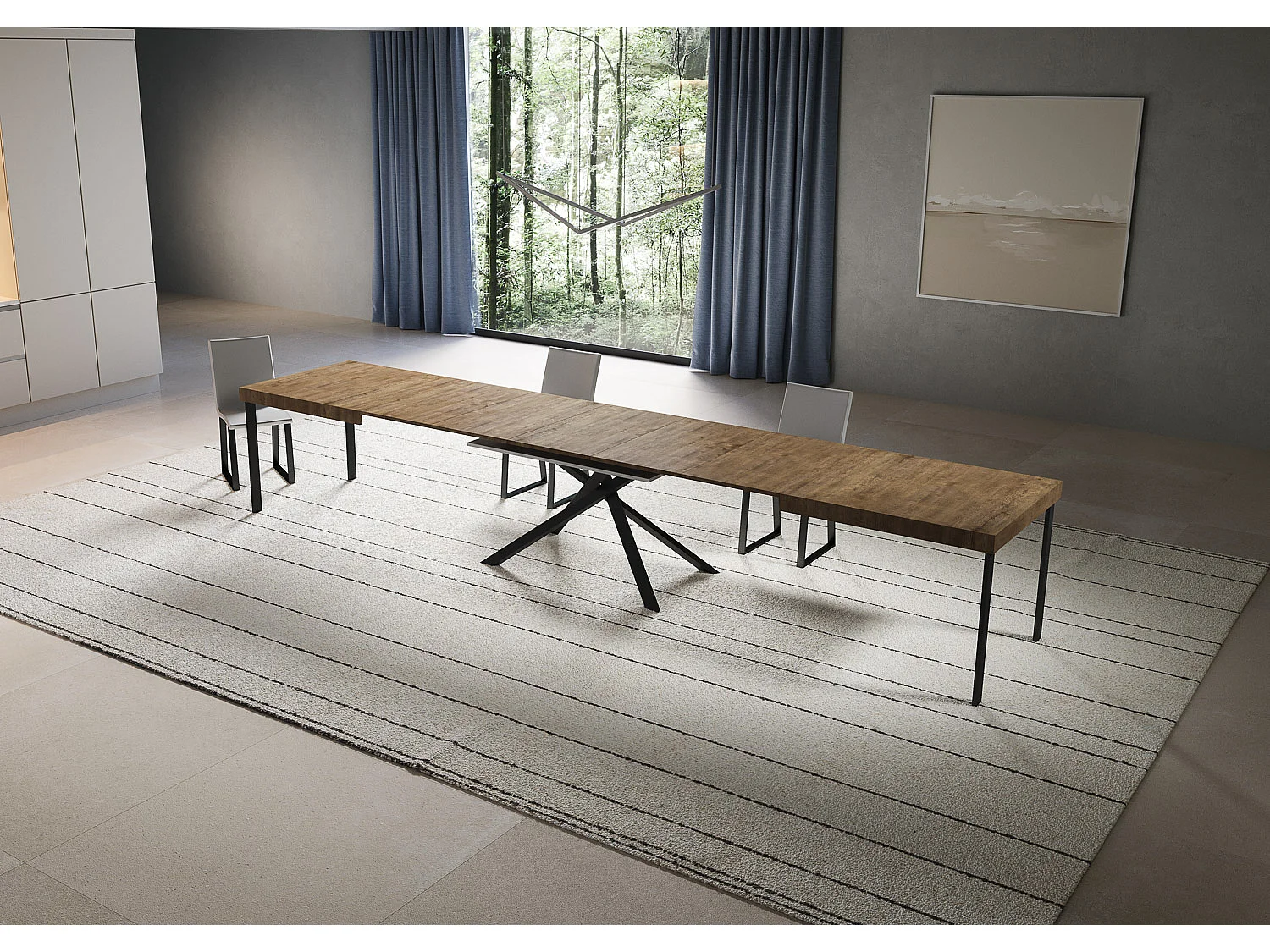 Niket ausziehbarer Walnusstisch 200/460x90 cm mit anthrazitfarbenen Beinen