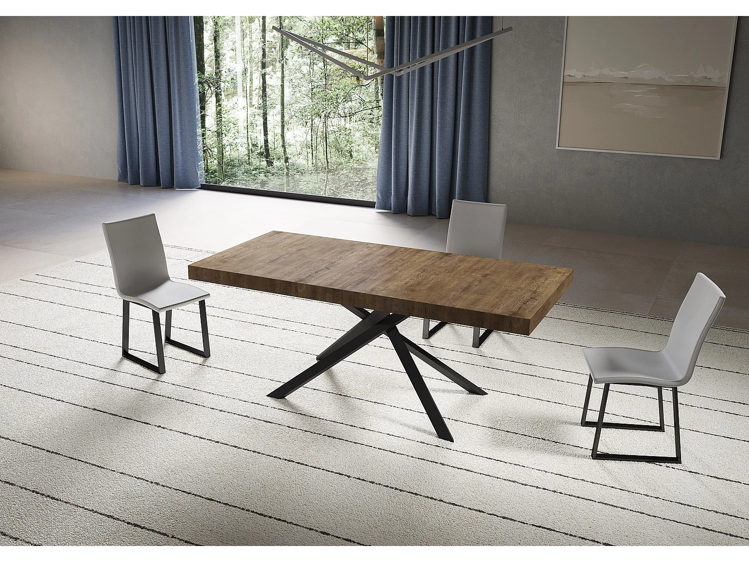 Niket walnut extendable table 200/460x90 cm with anthracite legs
