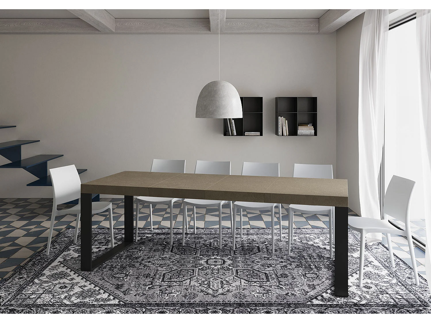 Table extensible 90x140/244 cm Tecno Premium Taupe pieds anthracite