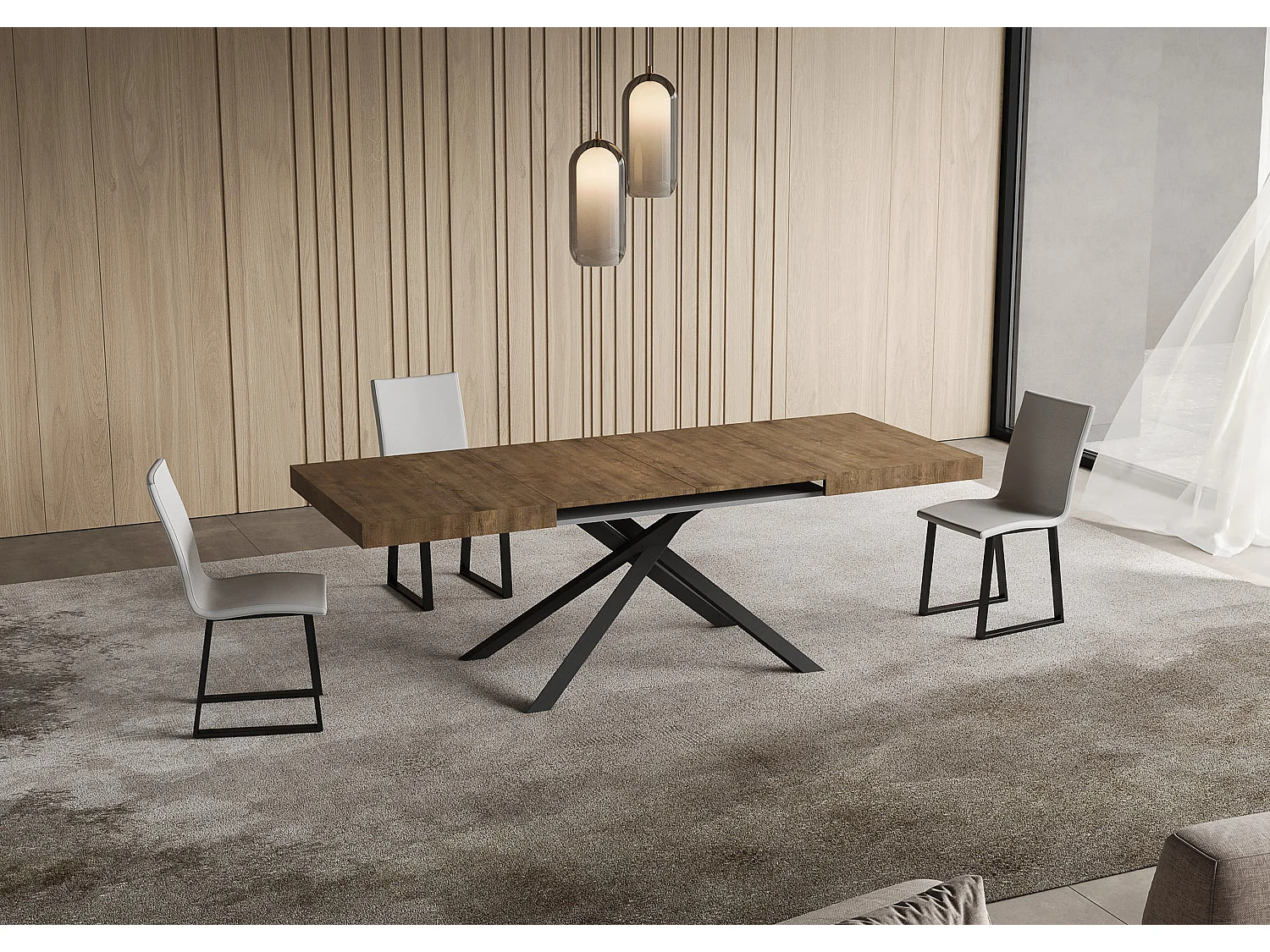 Niket udtræksbord i valnød 120/204x80 cm med antracitgrå ben