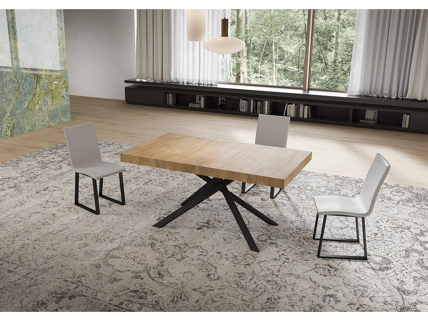 Stół rozkładany Niket 160/420x90 cm dąb naturalny z nogami w kolorze antracytowym