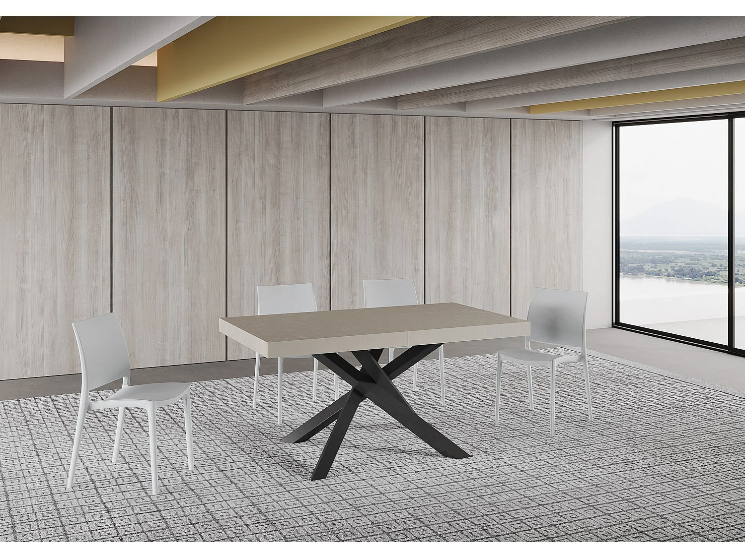 Ausziehtisch 160/420x90 cm Volantis Premium Kaschmir Beine anthrazit