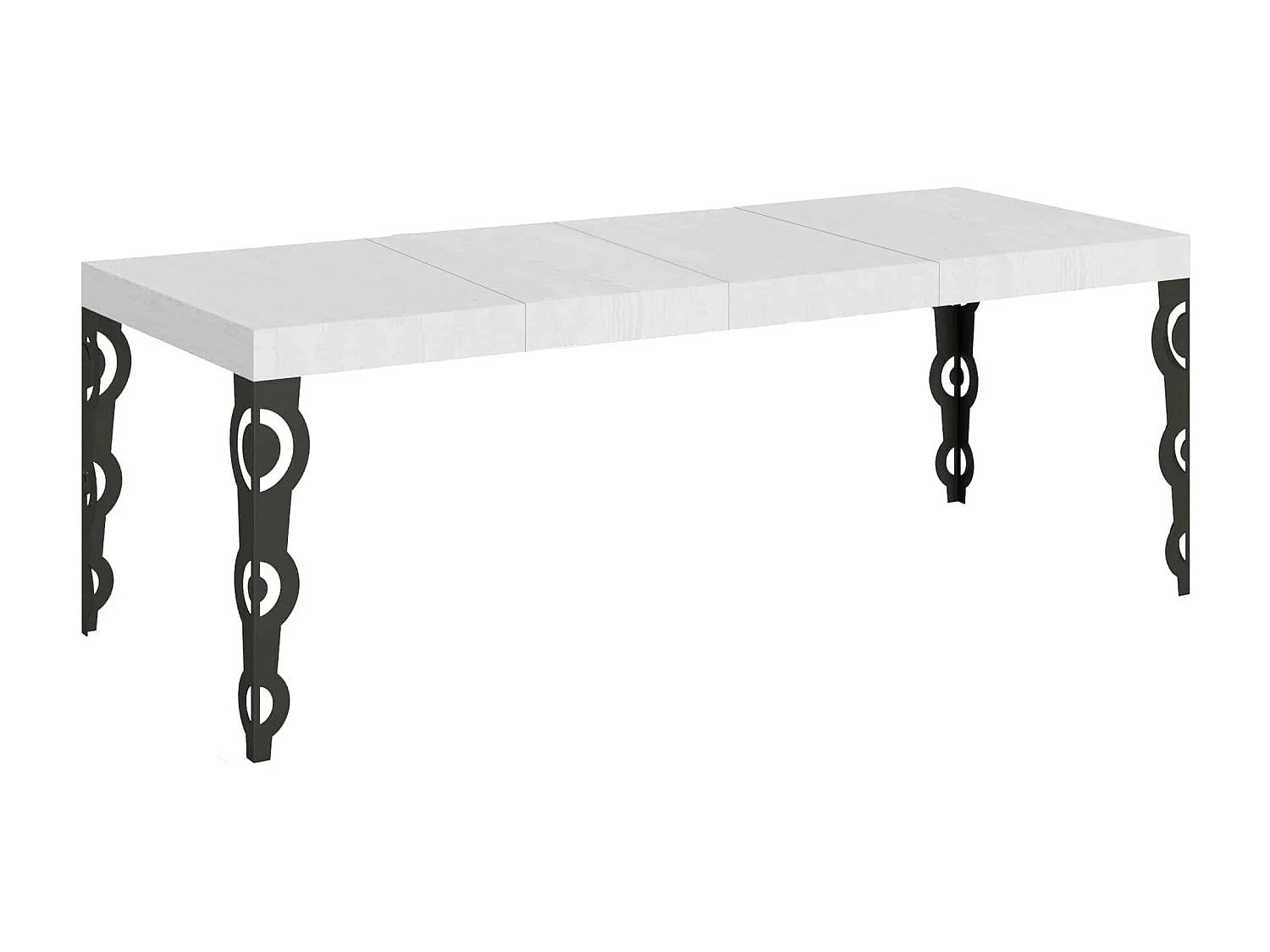 Mesa extensible 90x160/420 cm Karamay Premium Fresno Blanco estructura Antracita