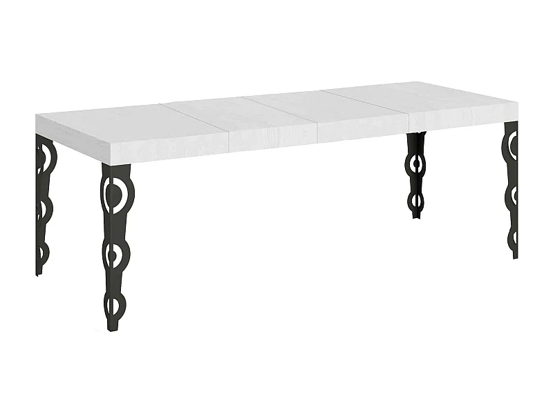 Mesa extensible 90x160/420 cm Karamay Premium Fresno Blanco estructura Antracita