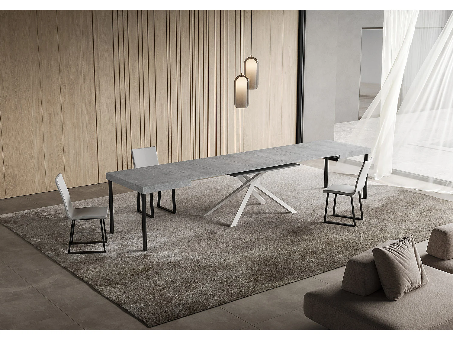 Niket uitschuifbare tafel 120/380x90 cm betonwitte poten