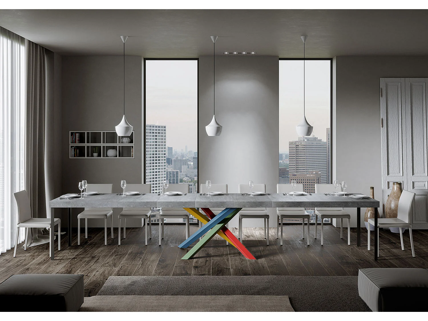 Uitschuifbare tafel 200/460x90 cm Volantis Premium cement veelkleurige poten 4/B