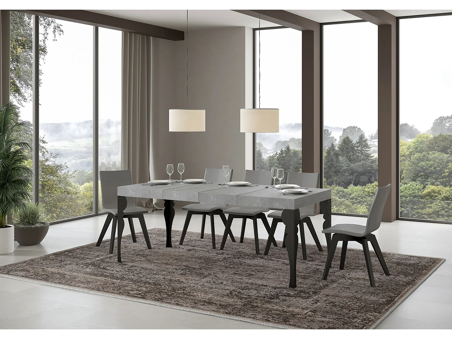 Table extensible 90x140/400 cm Paxon Premium Gris Béton cadre Anthracite