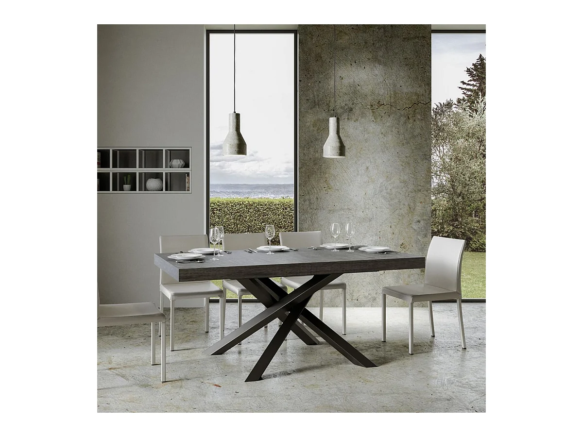 Ausziehtisch 200/304x90 cm Volantis Premium Zement anthrazit Beine