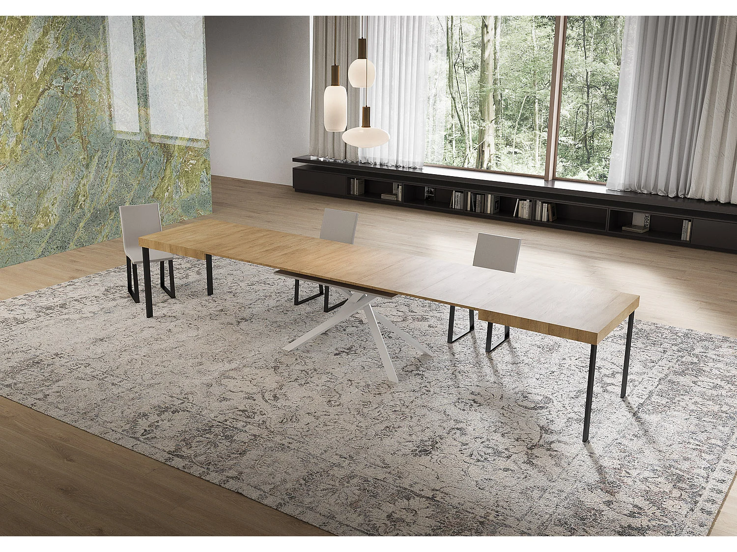 Stół rozkładany Niket 160/420x90 cm dąb naturalny nogi białe