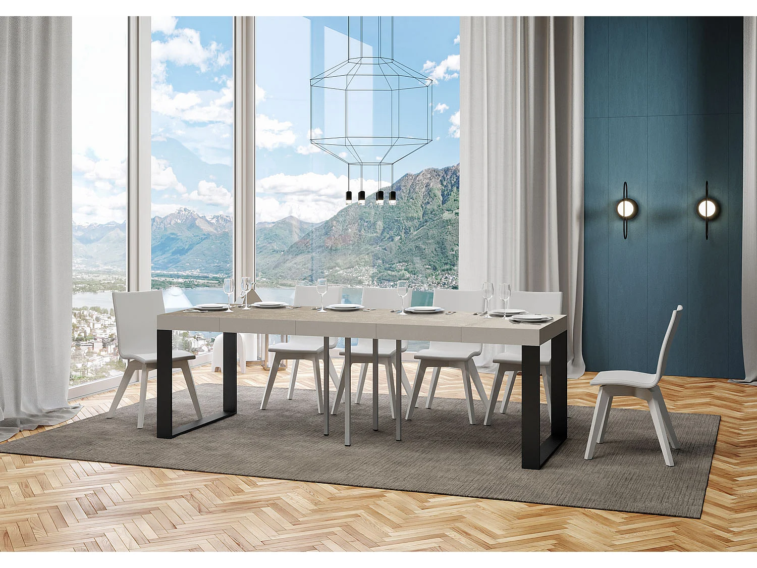 Mesa extensible 90x90/246 cm Tecno Premium Cachemira patas antracita