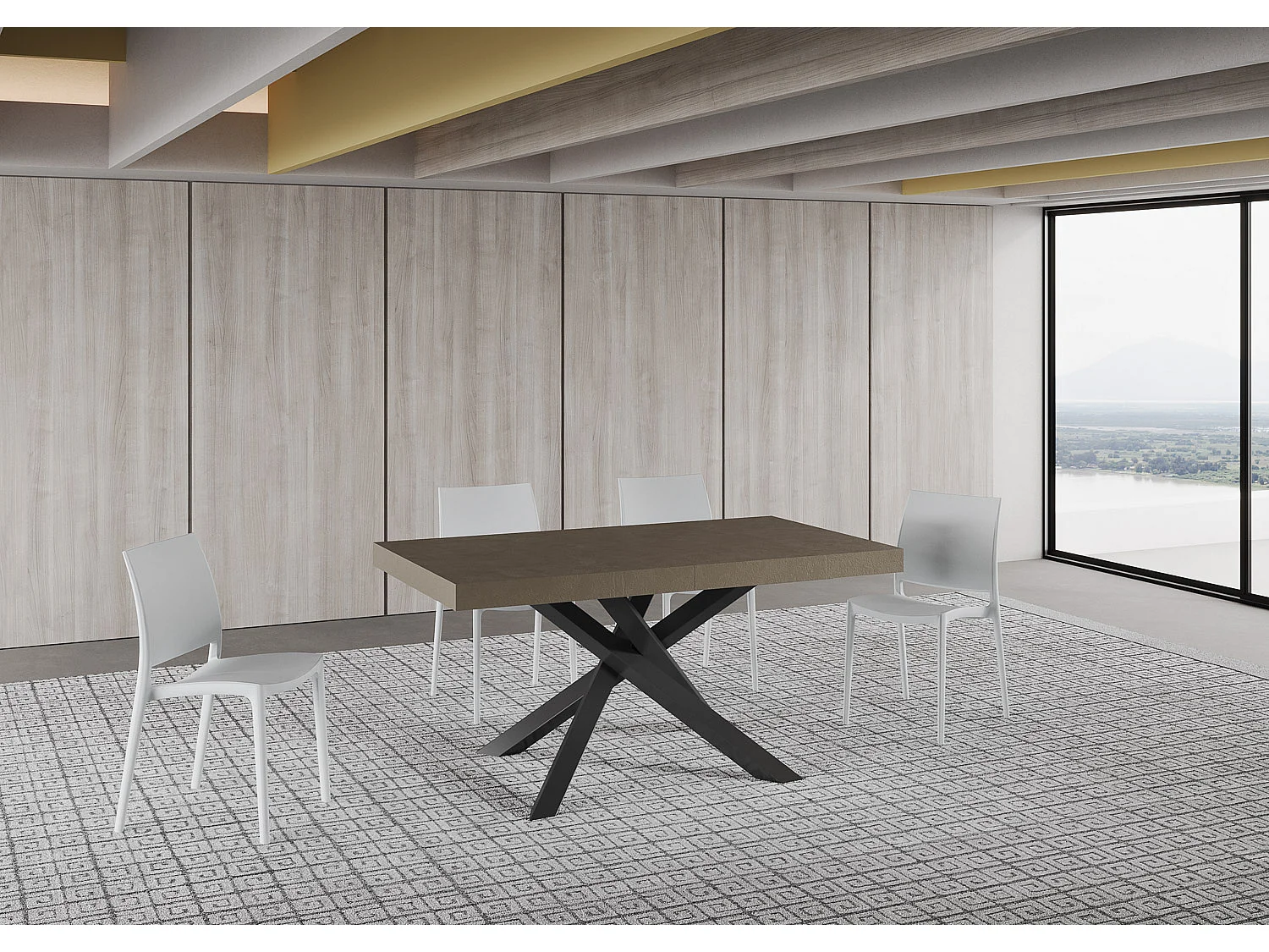 Mesa extensible 90x160/264 cm Volantis Premium gris paloma patas antracita