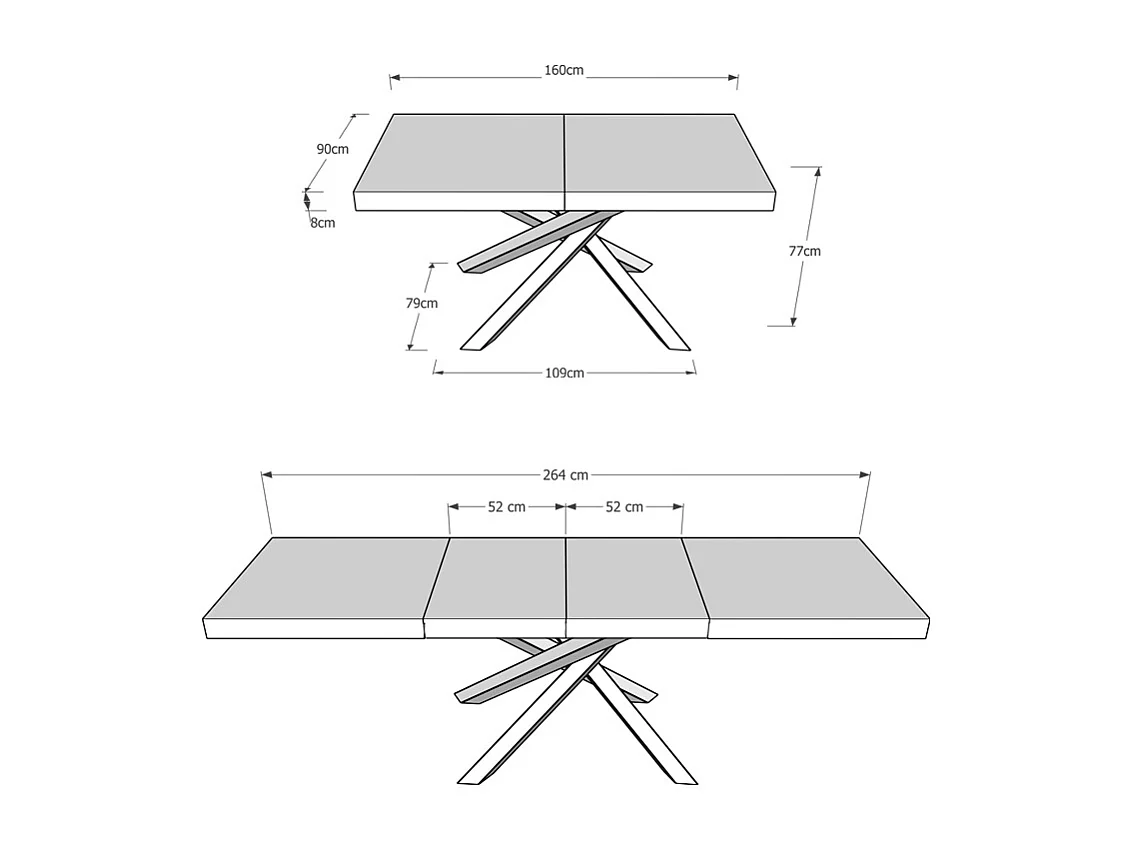 Mesa extensible 90x160/264 cm Volantis Premium gris paloma patas antracita