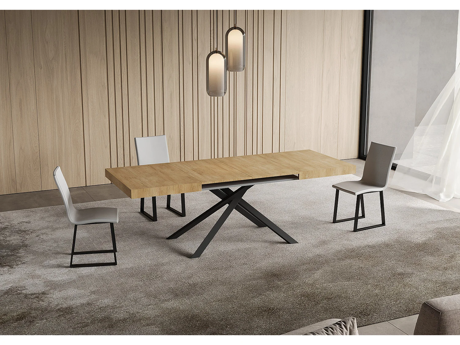 Niket udtræksbord 130/390x90 cm natureg med antracitgrå ben