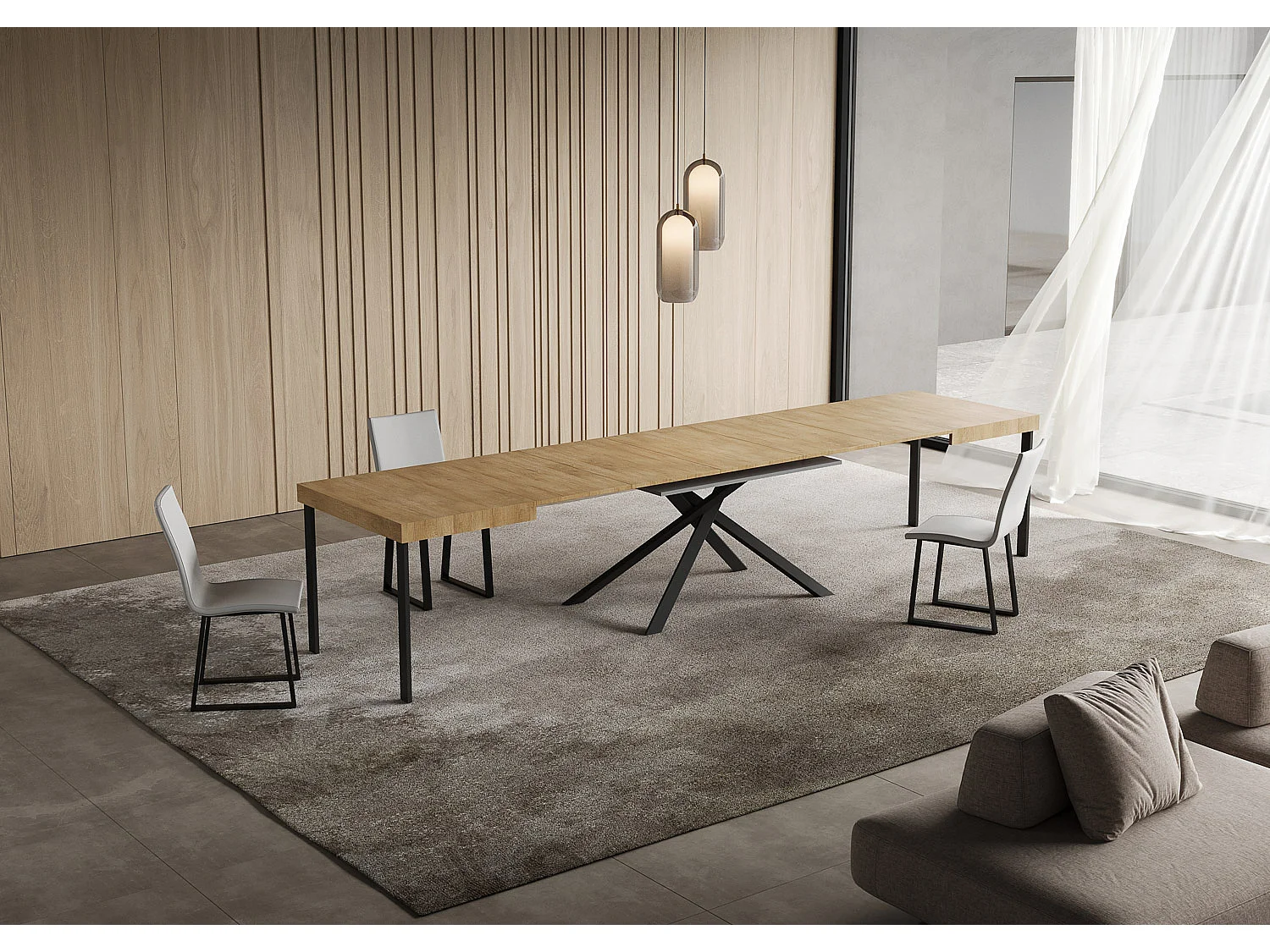 Niket udtræksbord 130/390x90 cm natureg med antracitgrå ben